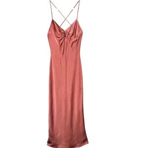 Camila Coelho Arnoldo Satin Midi Dress Slip Dress Pink Open Back Size XS